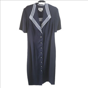 16W Blue & White VINTAGE Lady Dorby Button Dress